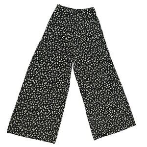 Shein Floral Wide Leg Pants Women's Size S Black White Flowy Boho Casual